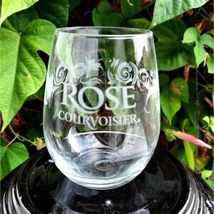 Vintage Courvoisier Rose Rounded Low Ball Bar Glass Alcohol Advertising Barware